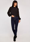 Sheer Raglan Sleeve Mock Neck Top, Black, large