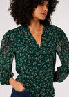 Ditsy Floral Chiffon Blouse, Green, large
