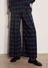 Check Print Wide-Leg Trousers, Navy, large