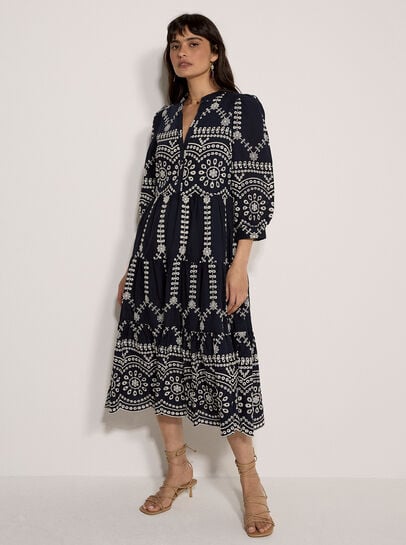 Floral Broderie Anglaise Midi Dress