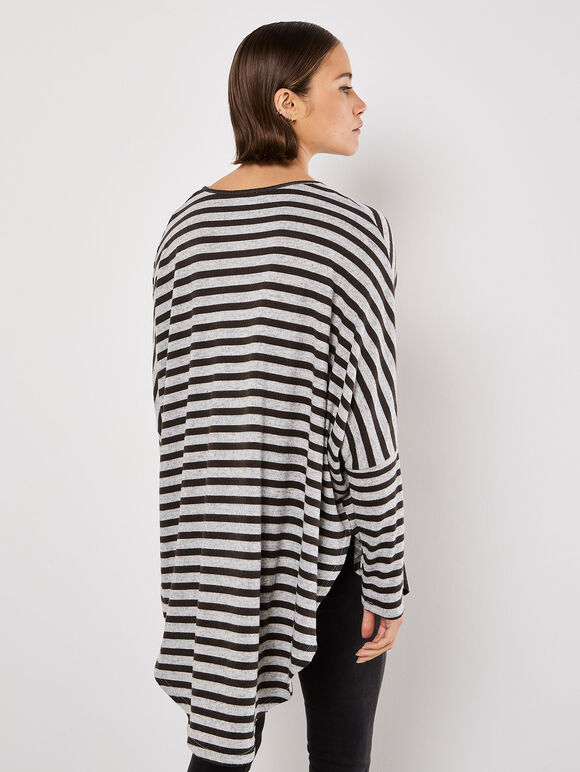 Asymmetric Stripe Jersey Top, Grey, large
