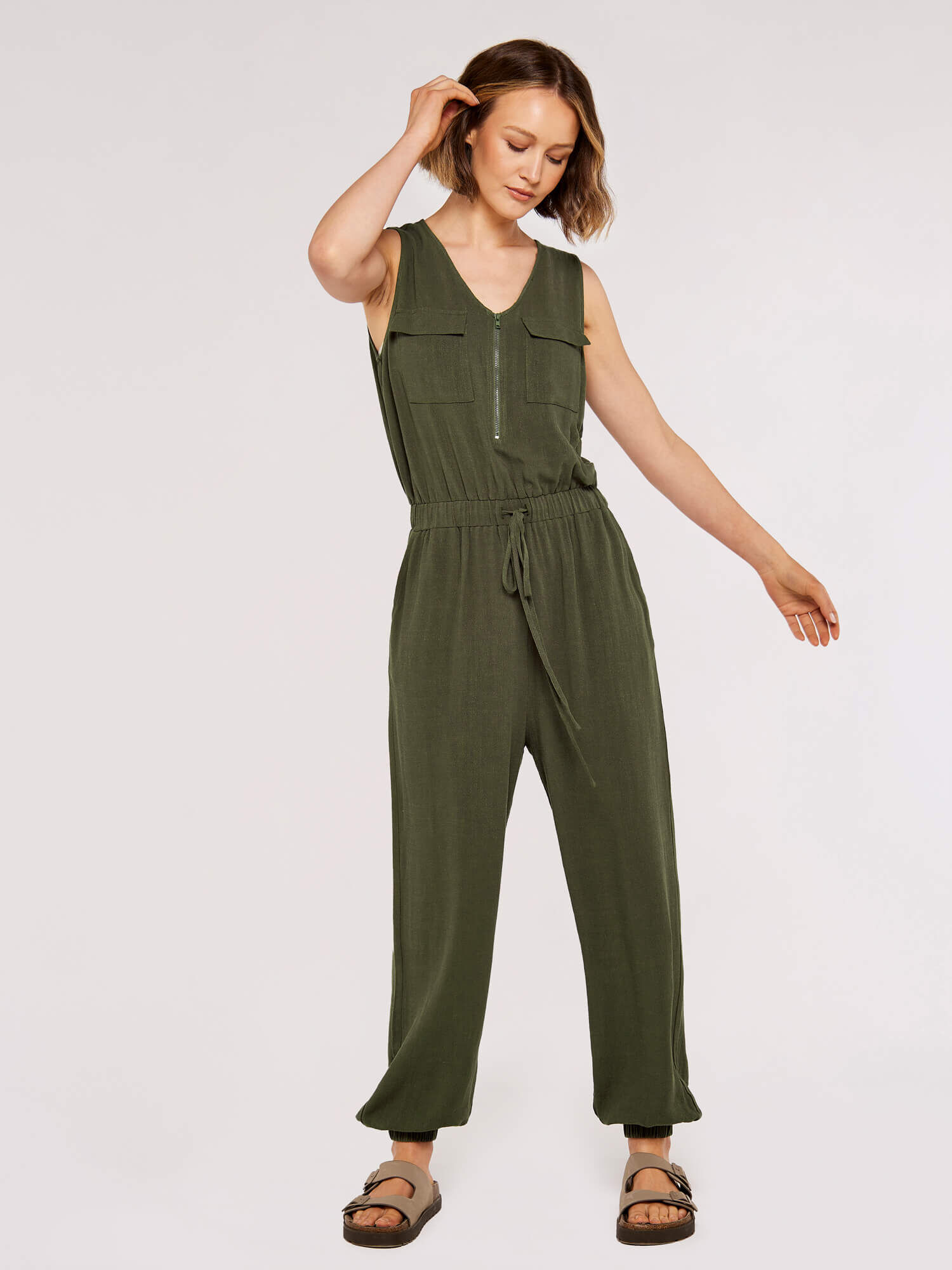 Khaki top utility jumpsuit