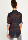 Navy Check Drop Shoulder Shirt, Navy, large