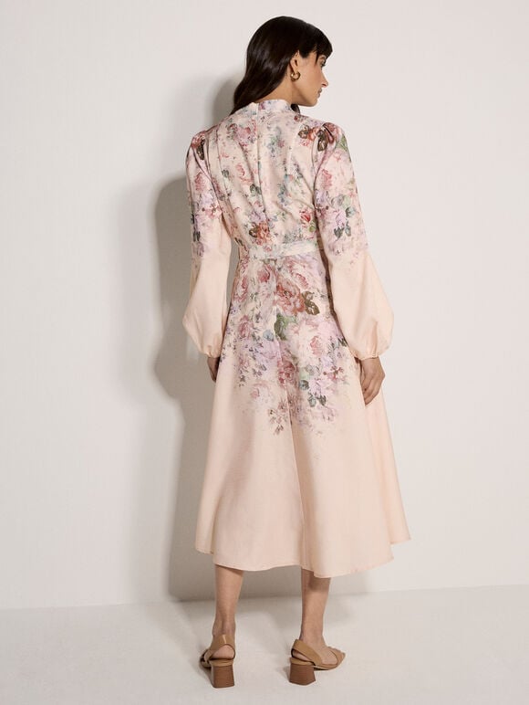 Vintage Floral Midi Dress, Pink, large