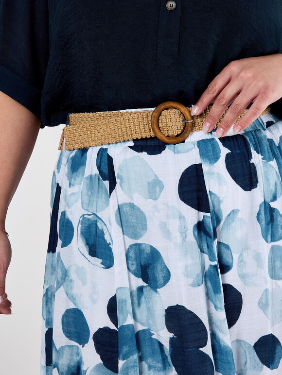 Abstract Print Slub Midi Skirt, Navy, large
