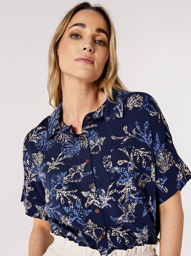Seashell Resort Shirt, Navy, large