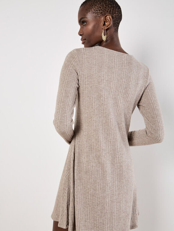 Waffle Knit Swing Mini Dress, Stone, large