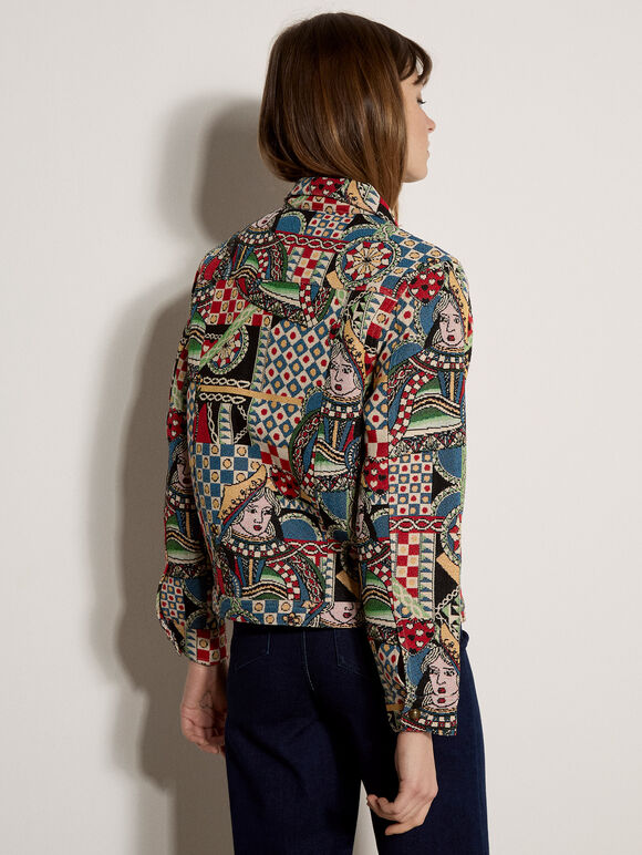 Colourful Card Tapestry Jacket, Navy, large