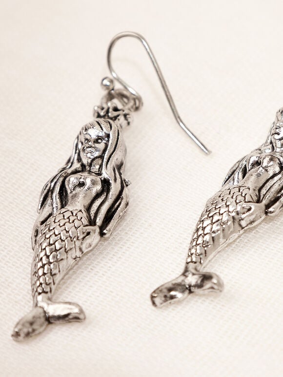 Silver Tone Mermaid Hook Earrings, Assorted, large