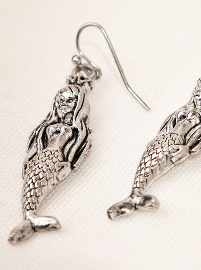 Silver Tone Mermaid Hook Earrings