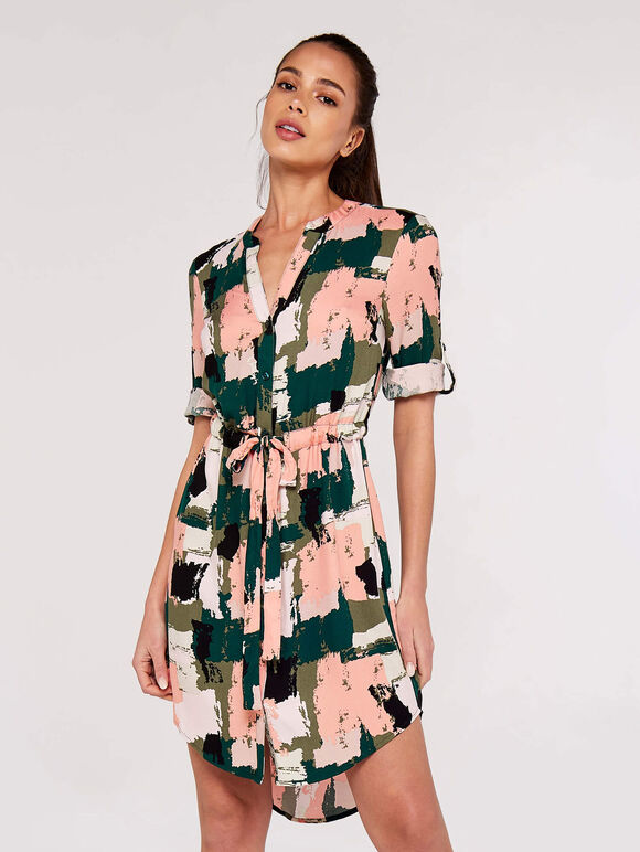 Paint Squares Drawstring Mini Dress, Green, large