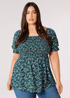 Curve Daisy Floral Milkmaid Top, Green, large