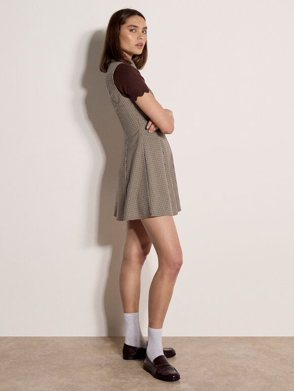 Heritage Check Fit And Flare Mini Dress, Brown, large