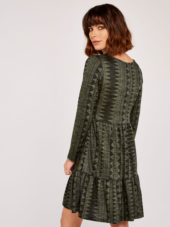 Soft Aztec Stripe Tiered Dress, Khaki, large