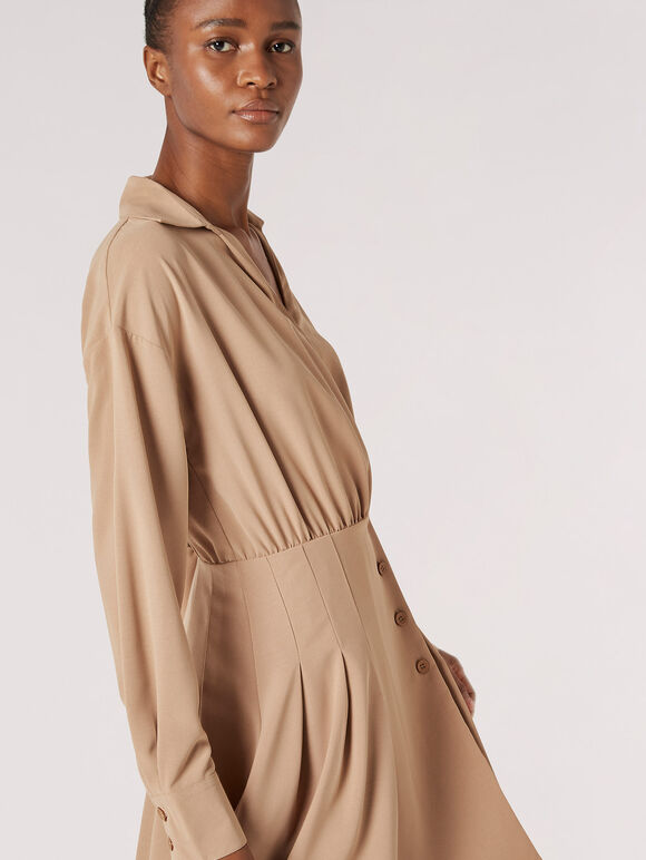 Wrap Shirt Mini Dress, Stone, large