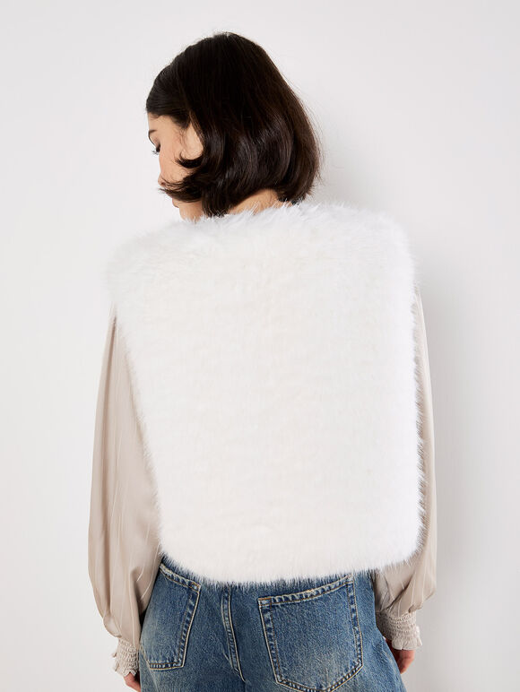 Faux Fur Cropped Gilet, White, large