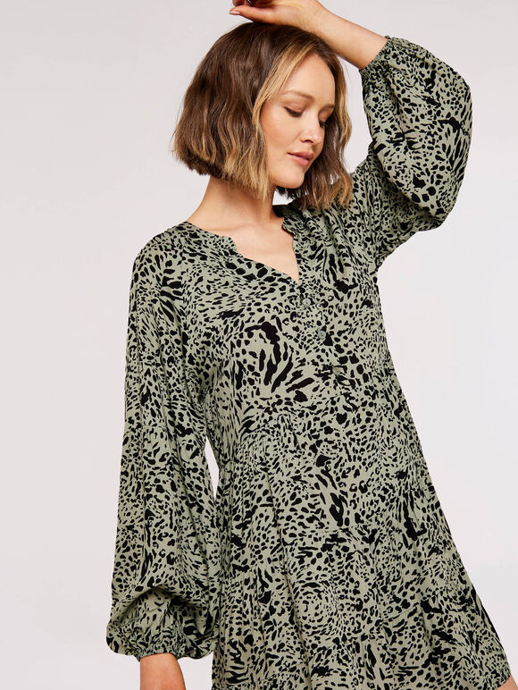 Animal Oversized Tier Dress, Khaki, large