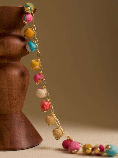 Gold Tone Fabric Bead Necklace