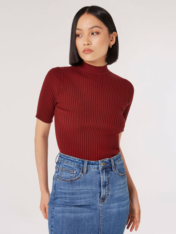 Ribbed Knit Top, Burgundy, large