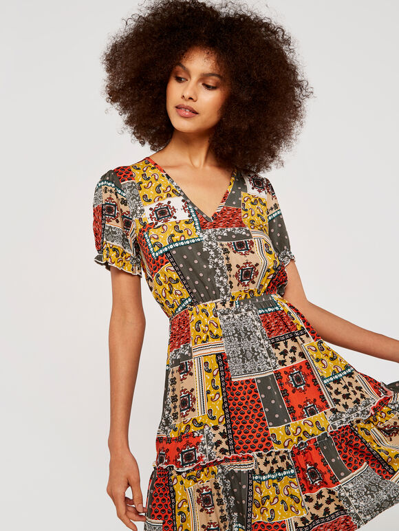 Patchwork Paisley Dress, Orange, large