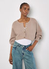 Ribbed Knit Cropped Cardigan, Brown, large