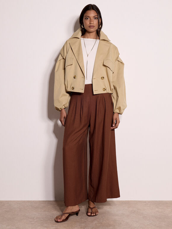 Cropped Trench Coat, Stone, large