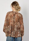 Patchwork Feather Print Chiffon Top, Red, large