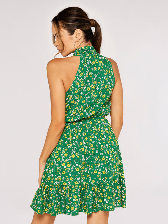 Ditsy Halter Mini Dress, Green, large