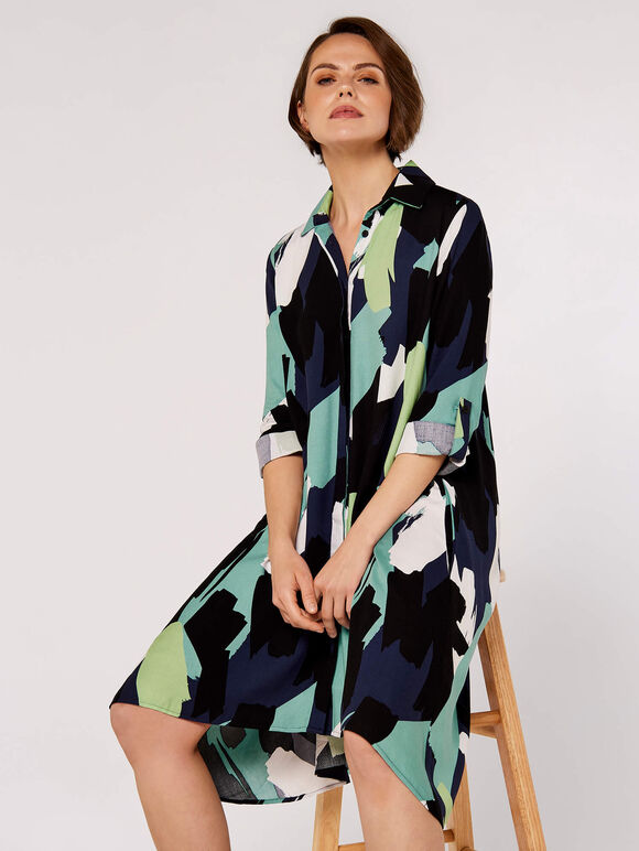 Brushstroke Print Mini Shirt Dress, Blue, large