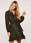 Camouflage Animal Dot Long Sleeve Wrap Dress, Green, large