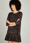 Black Leopard Chiffon Ruffle Hem Dress, Black, large