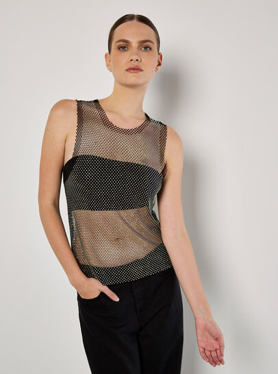 Irridescent Diamante Mesh Top