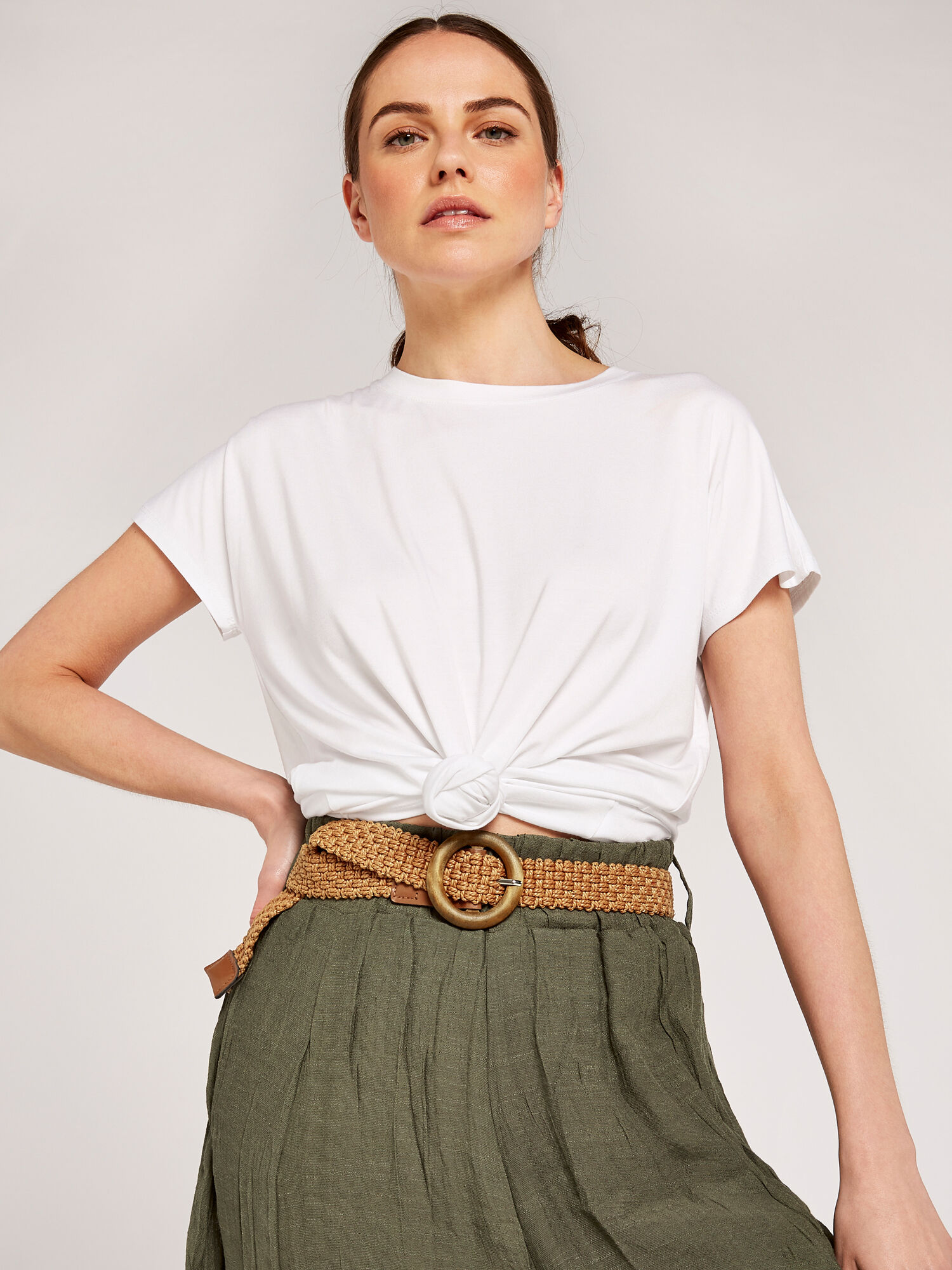 Khaki skirt with belt cheap