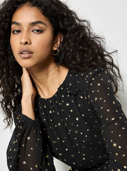 Gold Foil Star Chiffon Mini Dress