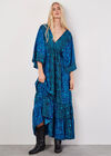 Floral Satin Kimono Maxi Dress, Navy, large