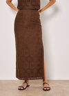 Crochet Lace Side Split Maxi Skirt, Brown, large