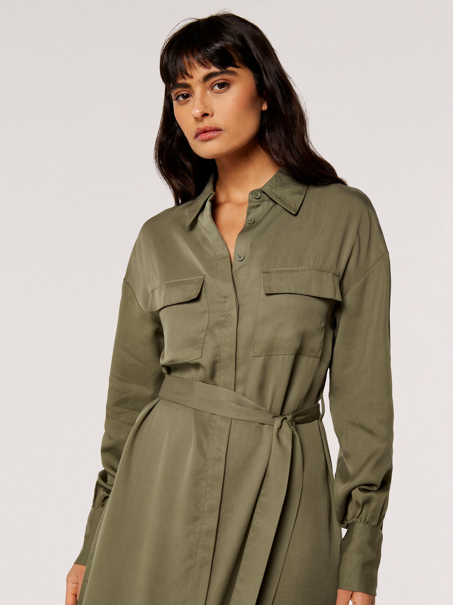 Khaki belted hotsell shirt dress