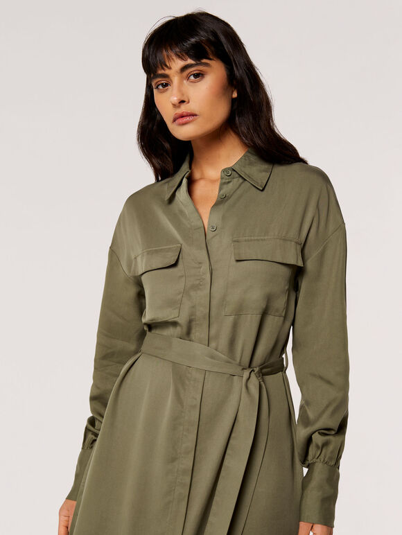 Utility Shirt Midi Dress, Khaki, large