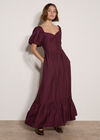 Smocked Shimmer Maxi Dress, Burgundy, large