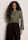 Boho Floral Crochet Top, Khaki, large