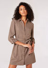 Check Shirt Mini Dress, Brown, large