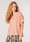 Back Button Detail Oversized Blouse, Coral, large