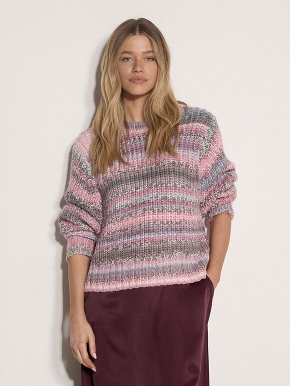 Ombre Stripe Chunky Knit Jumper, Pink, large