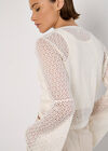 Crochet Mesh Bell Sleeve Cardigan, White, large