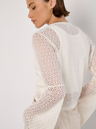 Crochet Mesh Bell Sleeve Cardigan