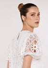 Lace Puff SleeveTop, White, large