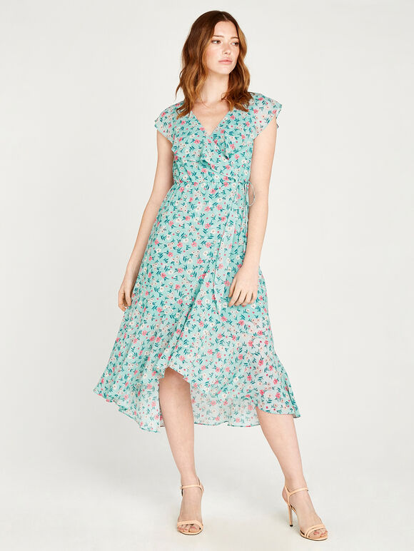 Floral Ruffle Midi Dress, Mint, large