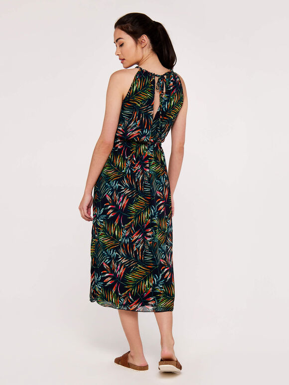 Palm Rope Neck Dress, Navy, large