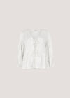 Floral Applique Tie Front Top, White, large
