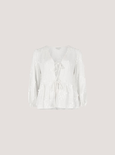 Floral Applique Tie Front Top